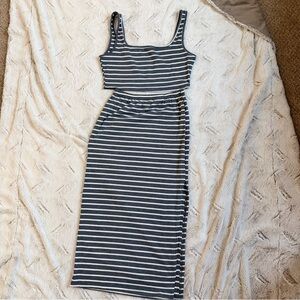 SHEIN Navy and White Striped Maxi Dress Two-Piece